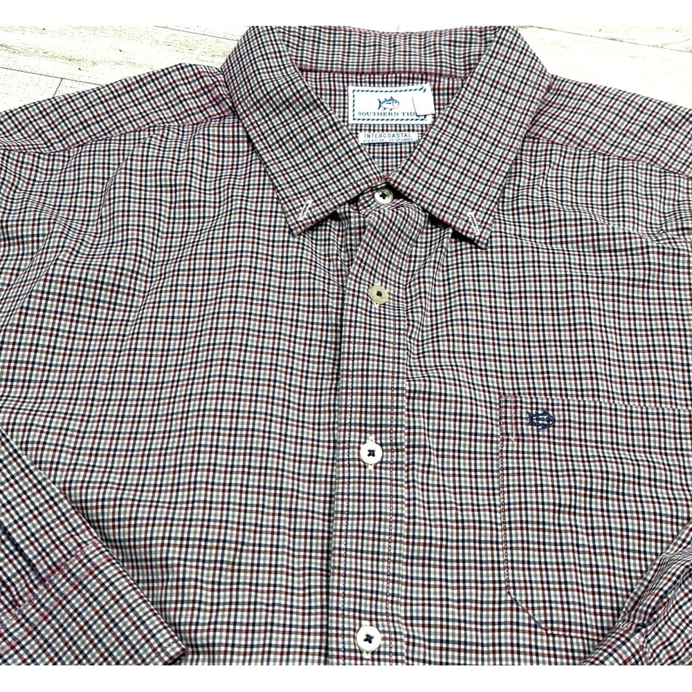 Southern Tide Intercoastal Mens XL Button Down‎ LS Shirt Red Blue Gingham Check
